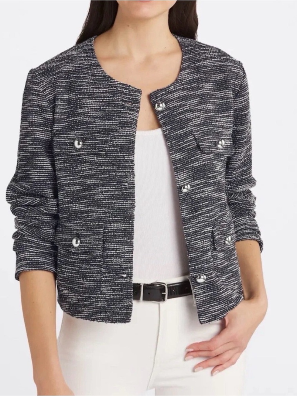 NWT Vigoss Black & White Tweed Crewneck Jacket